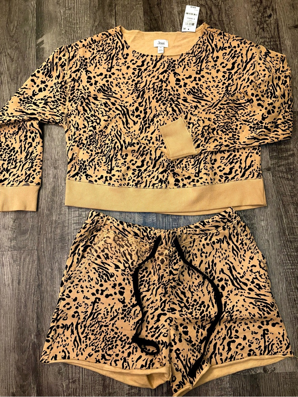 Jenni' Woman’s Leopard Print Sweat Set - Tan & Black